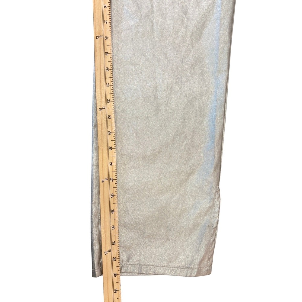 PrettyLittleThing Straight Leg Pants Womens 12 Silver Holographic Split Hem NEW - Picture 6 of 10